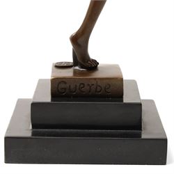 After Pierre Le Faguays (French 1892-1962): 'Jericho' Female Nude, bronze bearing signature and foundry mark, on black marble base, H43cm 