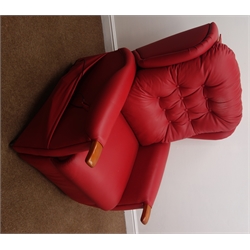  Three seat sofa upholstered in red leather (W175cm) and matching electric reclining armchair (This item is PAT tested - 5 day warranty from date of sale)(2)  