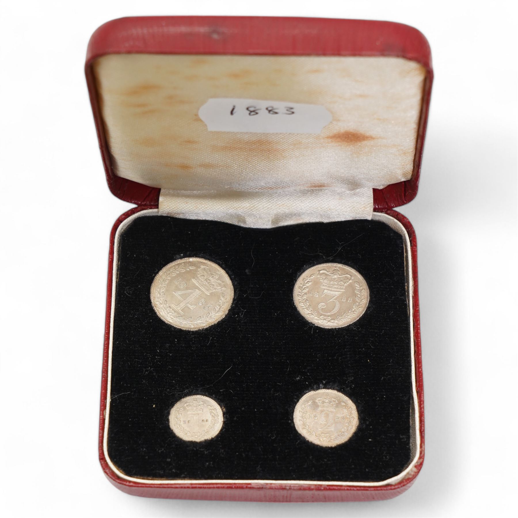 Queen Victoria 1883 maundy coin set, housed in a modern case