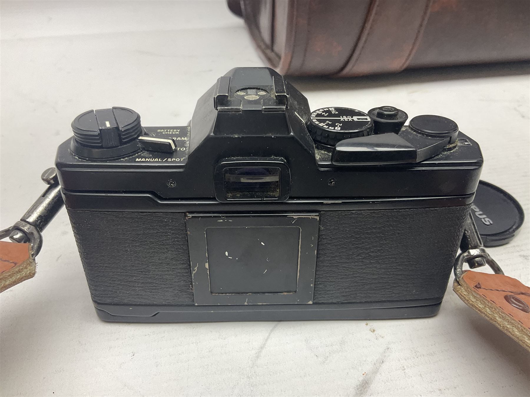 Olympus OM-2 camera body, serial no 1117526, with Olympus OM-System Zuiko Auto-W 28mm 1:2.8'  lens serial no 336591, Olympus OM10 camera body serial no 2392257, with Olympus OM-System Zuiko Auto-Macro 50mm 1:3.5' lens serial no 225784, Soligor C/D mirror lens 1:8 f=500mm' serial no 784035650 together with other camera equipment 