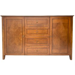 Cherry wood inlaid sideboard, fitted with four drawers and two cupboards
