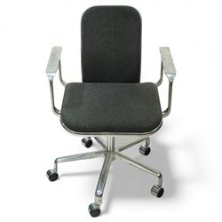 Frederick Scott (1942 - 2001) for Hille International - ‘Supporto’ desk chair, polished aluminium frame with tubular arm supports, upholstered seat and back, on five-star swivel base with castors