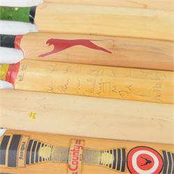 Nine signed miniature cricket bats, each signed by 1990s/2000s County Cricket teams and single players, including Paul Franks Nottinghamshire 2005  Worcestershire 1998, Derbyshire 1994, Nottinghamshire 1999 etc