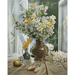 Gregori (Lysechko) Lyssetchko (Russian 1939-): Still Life of Spring Flowers in a Japanese Vase, oil on canvas signed and dated 2007, 80cm x 64cm 
Provenance: private collection, purchased David Duggleby Ltd 7th June 2019 Lot 175