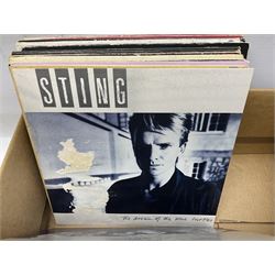 Collection of over eighty1960s and later LP records including David Bowie, AC-DC, Paul McCartney, Free, Vangelis, Beatles Sgt. Pepper, Cream Wheels of Fire, Three Degrees, Neilson, Hands Free, The Island Story, Billy Fury, Thompson Twins, Dave Edmunds, The Police, Boom Town Rats etc; and quantity of boxed cassette tapes and CDs