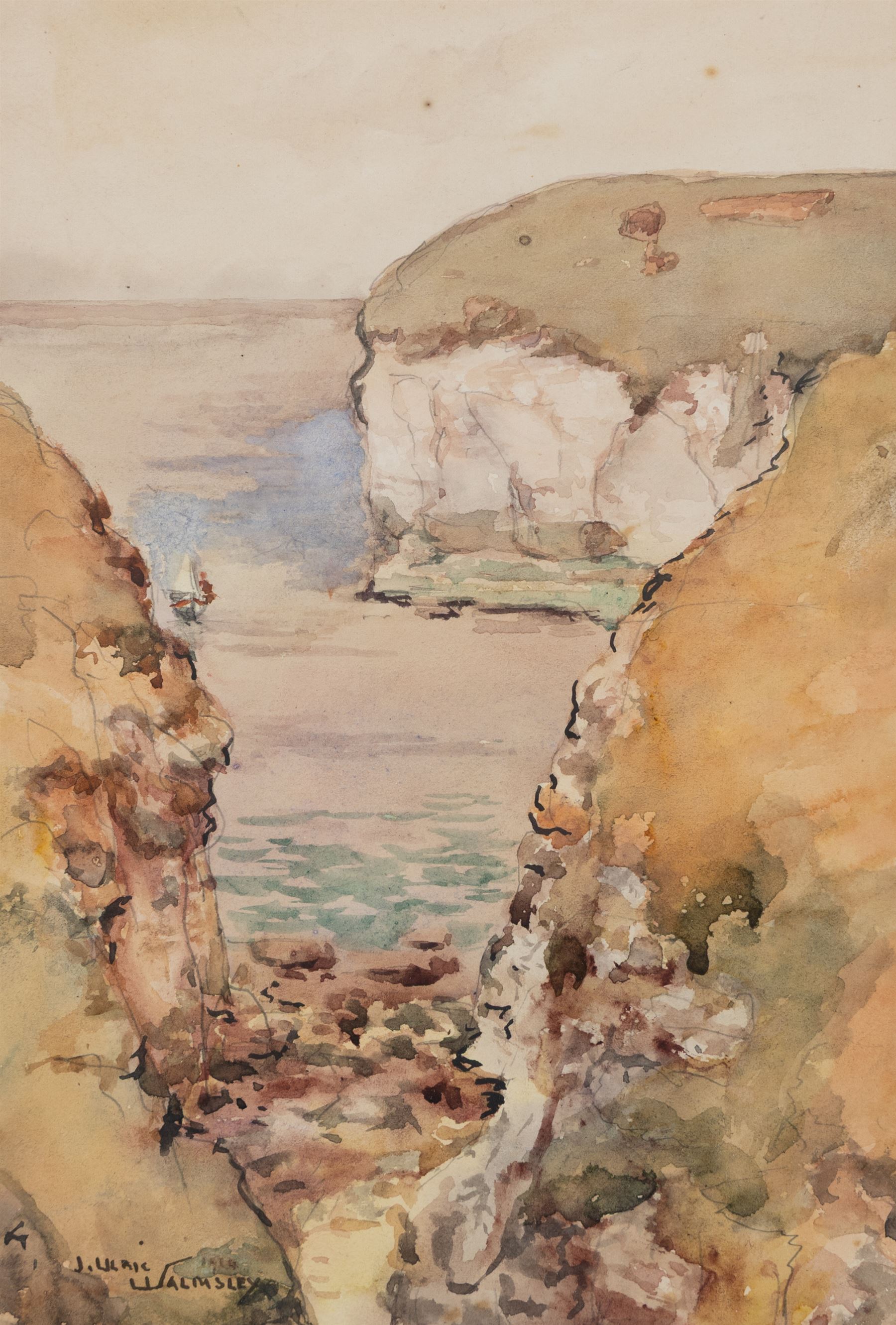 James Ulric Walmsley (British 1860-1954): Cliffs at Flamborough Head, watercolour over pencil signed 26cm x 18cm