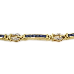  18ct gold sapphire and diamond horseshoe link bracelet, hallmarked  
