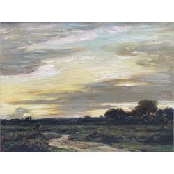 Arthur A Friedenson (Staithes Group 1872-1955): 'On Stoborough Common - Evening', oil on panel signed, titled verso 26cm x 35cm
