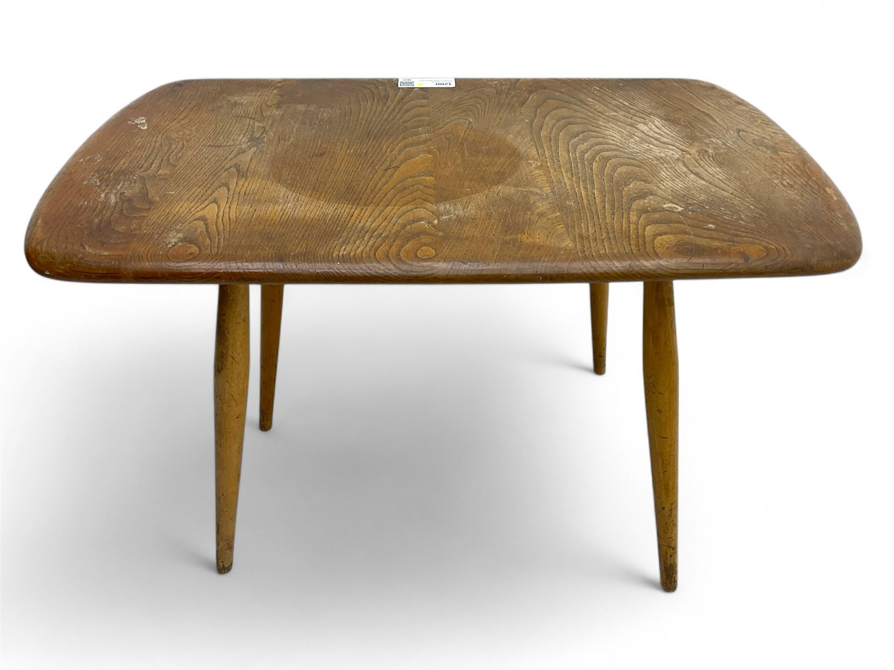 Lucian Ercolani for Ercol - mid-20th century elm and beech occasional table, rectangular top with rounded corners, on tapered supports