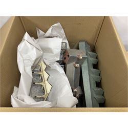 Extensive collection of scratch built buildings for use on ‘00’ gauge model railway layout, small amount of accessories and tools with a quantity of railway magazines and leaflets, in three boxes 