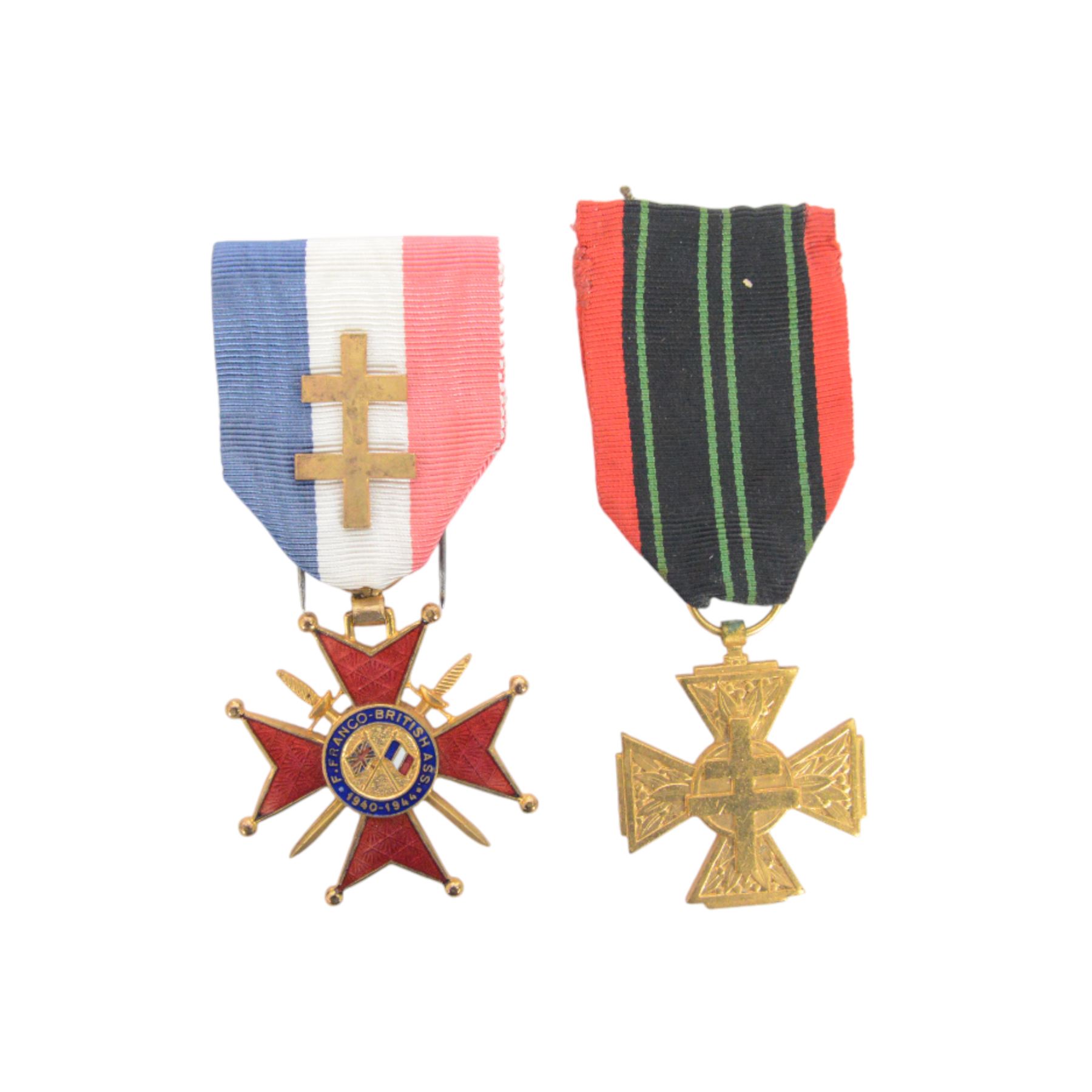 French Franco British Cross of Honour 'Chevalier', circa 1944, in case of issue, together with French Resistance Combatant Volunteer cross
