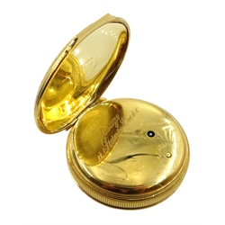 Charles Reuge Saint-Croix musical automaton alarm pocket watch, cylinder movement, alarm hand, printed landscape scene with depicting a lady beside a water pump and a figure on a horse, No. 3307, wide, with fitted box, winding key and booklet 