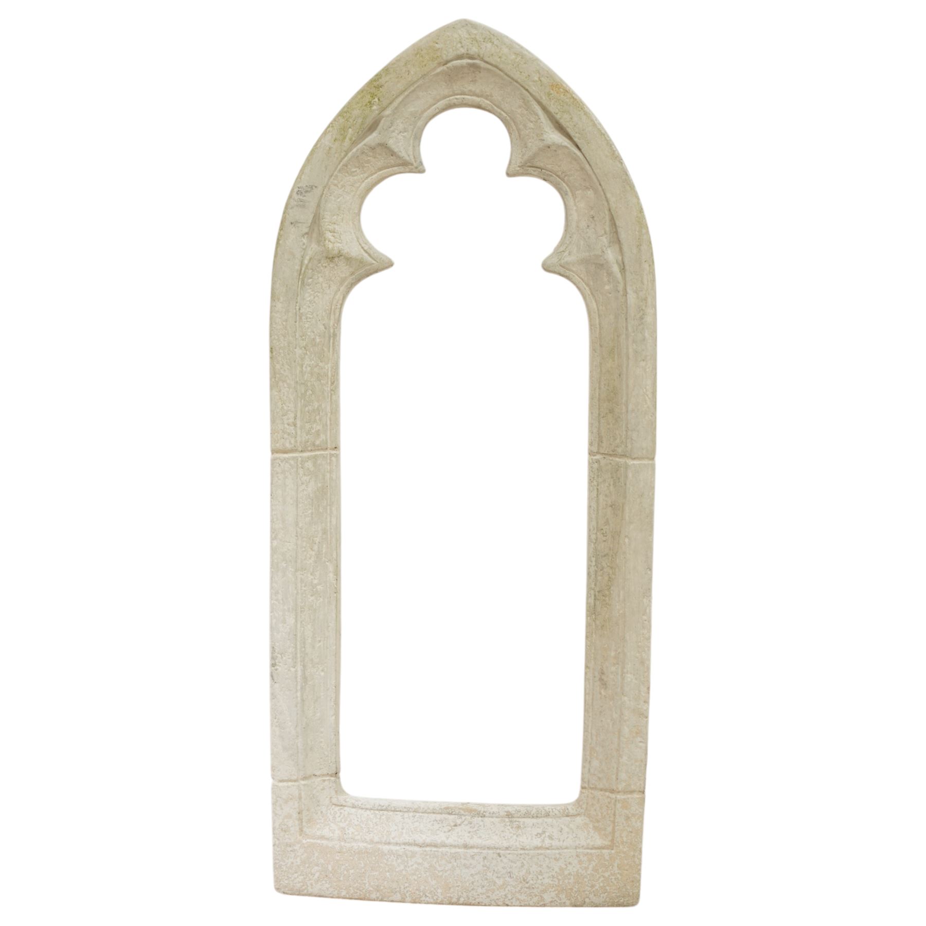 Pair of cast stone Gothic lancet shaped window frames 