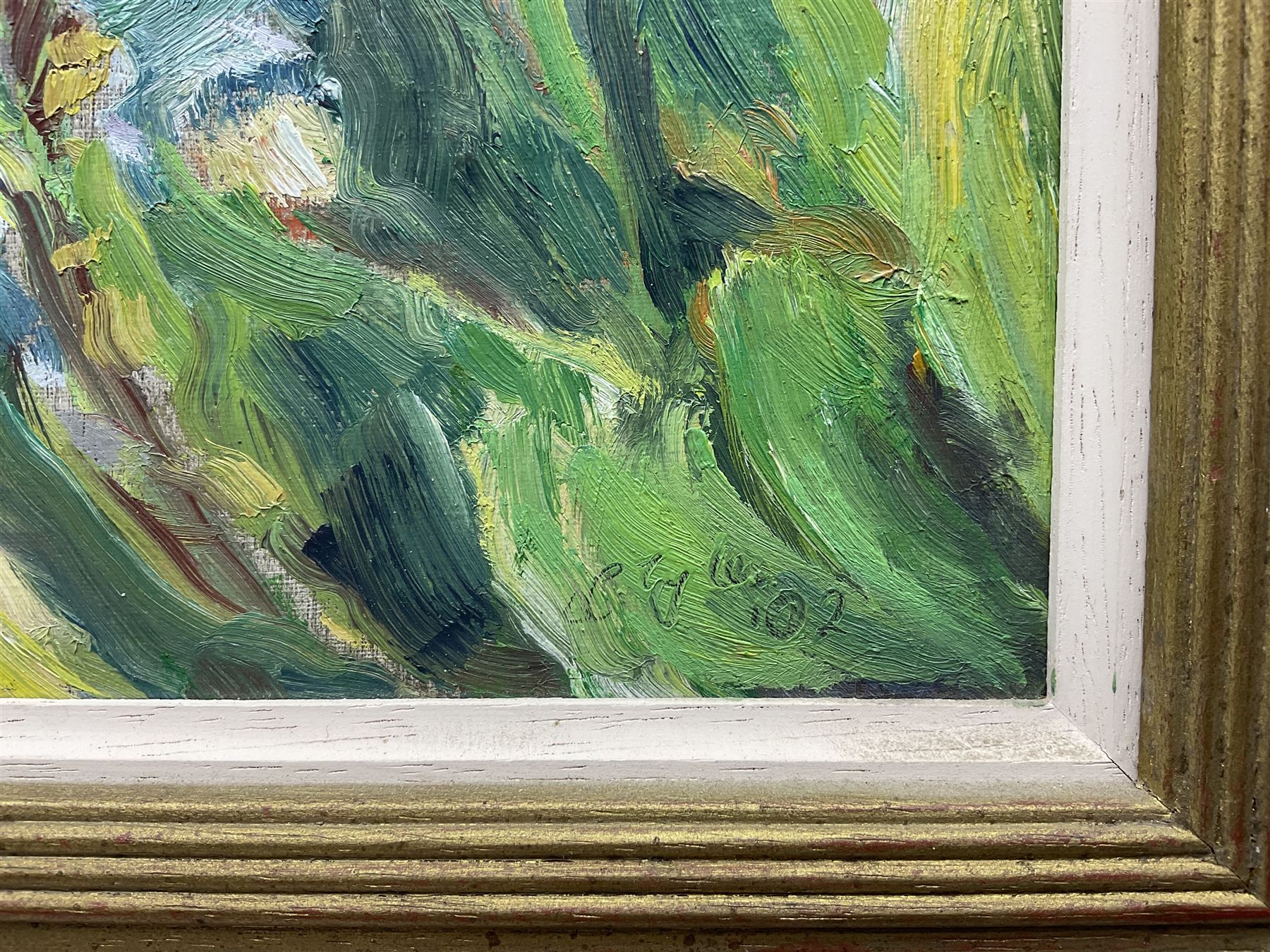 Catherine Tyler (British 1949-): 'Costa Brava', oil on canvas signed and dated '02, 24cm x 32cm 
Provenance: awarded the 2006 Chelsea Art Society Award for a Painting