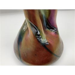 Iridescent Loetz style glass dimple vase, H32cm