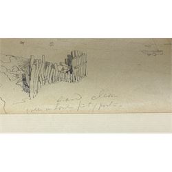 Joseph Newington Carter (British 1835-1871): Filey Brigg, pencil sketch unsigned, labelled verso 10cm x 17cm
Provenance: From sketchbook from the estate of Great Grand Daughter of Henry Barlow Carter issued by Abbey Galleries (Whitby)