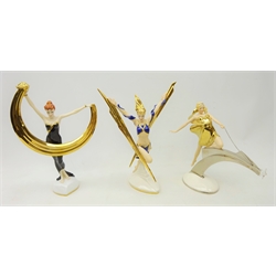  Three Franklin Mint Art Deco style figures - 'Lightning in Gold', 'Promise of Gold' and 'Starlight in Platinum' tallest 31cm (3)  
