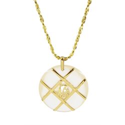 14ct gold mother of pearl pendant, with applied lattice and Chinese character decoration, ...