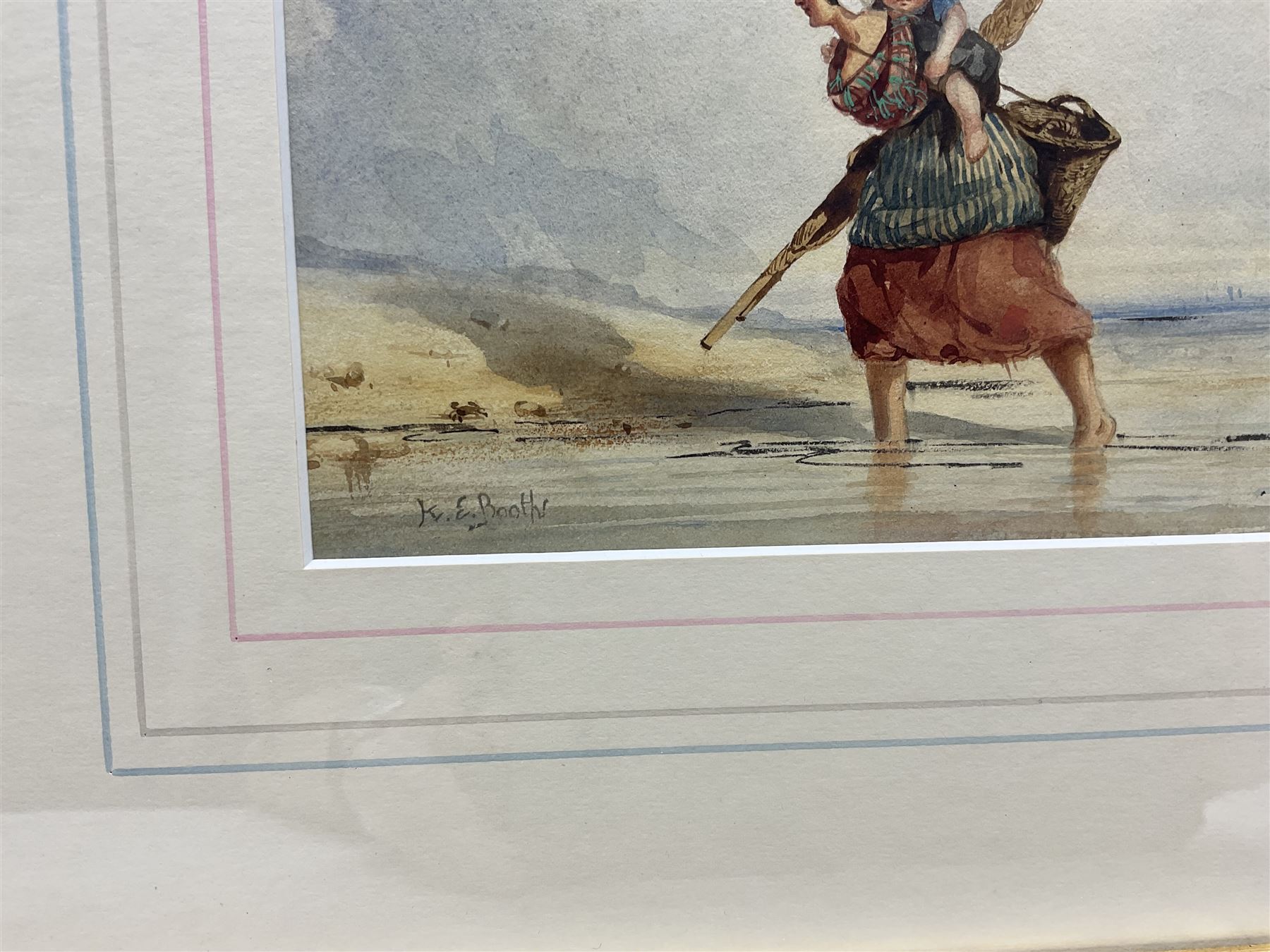 Kate E Booth (British fl.1850-1898): Fisherwoman and Child, watercolour signed 14cm x 20cm
