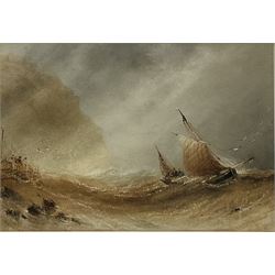 Henry Barlow Carter (British 1804-1868): Scarborough Yawl in Turbulent Seas at the Castle Foot, watercolour with scratching out signed and dated 1853, 16cm x 24cm 
Provenance: part of a large important North Yorkshire single owner life time collection of H B & J N Carter watercolours and sketches