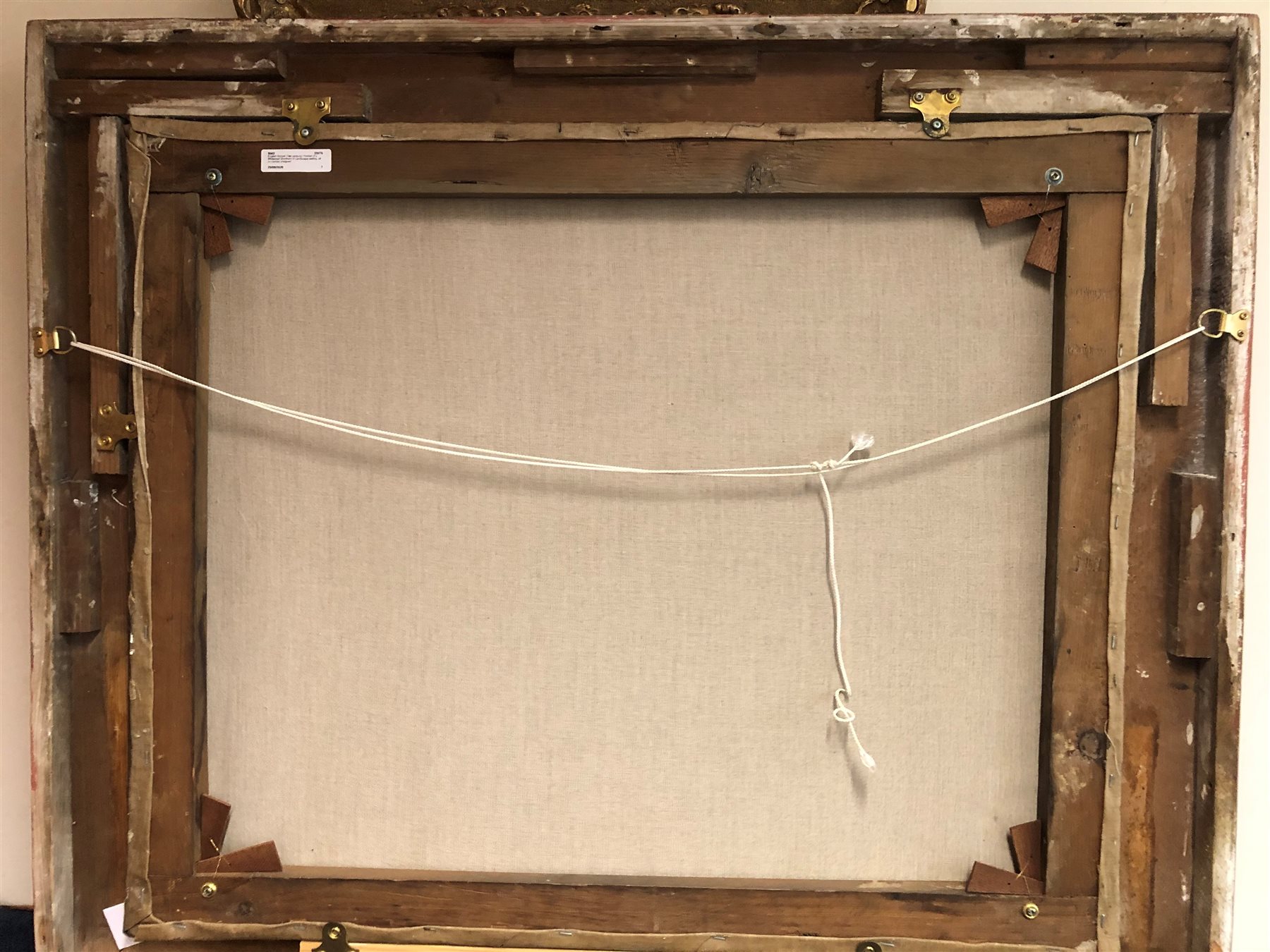 English School (19th century): Portrait of a Whitebred Shorthorn Heifer in Landscape setting, oil on canvas indistinctly signed, 61cm x 75cm
Notes:  the stretcher is inscribed 'J Thomas Ford Esq., Burton Pidsea' (East Yorkshire), there is a listing in Burton Pidsea's history '.....one of the larger houses certainly built on a new site was Bramhill House. Thomas Ford, farmer, mortgaged its site, Bramer Hill close, and other lands in 1844 for £3,000, and the house was evidently built soon afterwards