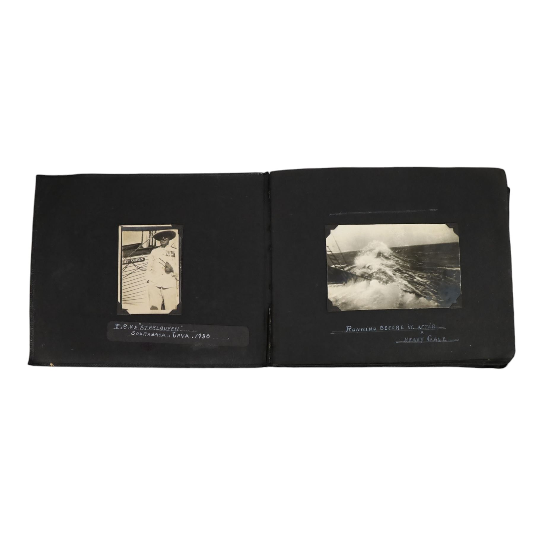 20th century photograph album belonging to Mr S. Wallis of Whitby, the photographs documenting his life on the sea, during his time in the Navy aboard MV Laurelwood and his return to Whitby, including the Japanese attack on Woosung China 1931, a lumber camp in Canada 1929, Timbi Island Santos 1929, whaling on board S.S Curacoa, Whitby railway strike 1927, Whitby Regatta 1958, etc