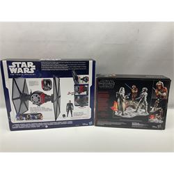 Star Wars - The Force Awakens First Order Special Forces TIE Fighter; The Black Series Centrepiece of Luke Skywalker; Revenge of the Sith Battle Pack Treachery on Saleucami; Titanium Series Die-Cast Clone Trooper; and two other pairs of figures; all boxed (6)