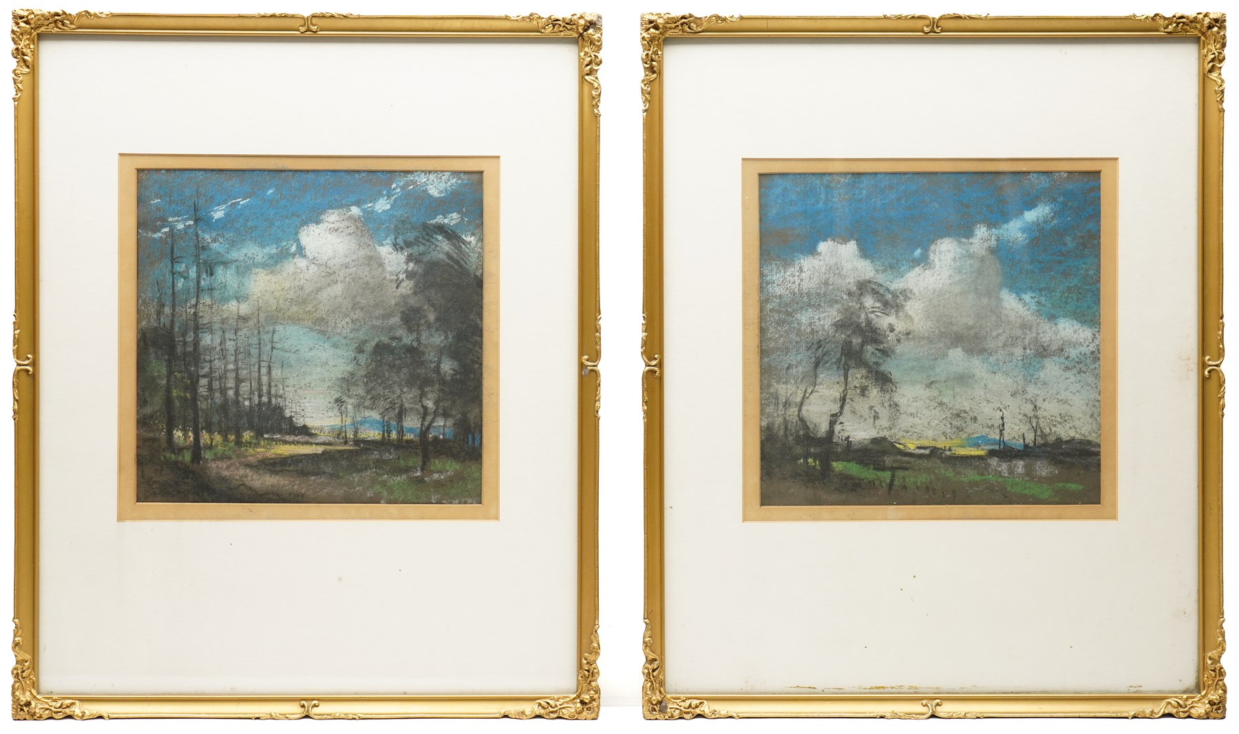 English School (20th century): Blue Skies over a Barren Forrest, pair of chalk and pastel drawings unsigned 25.5cm x 26cm (2)