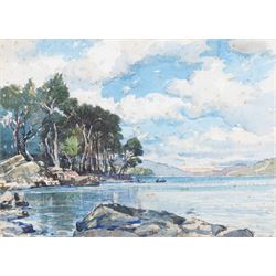 Samuel John 'Lamorna' Birch (Newlyn School 1869-1955): Boating on Loch Maree, two watercolours signed and dated 1949, indistinctly titled verso 25cm x 34cm (2)