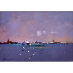 Peter Wileman PPROI RSMA FRSA (British 1946-): 'San Giorgio and the Lagoon Venice', oil on board signed, titled verso 24cm x 34cm