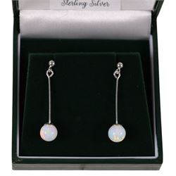 Silver and opal pendant earrings, boxed
