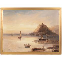 Walter Linsley Meegan (British c1860-1944): Castle Views - possibly St Michaels Mount, two oils on canvas signed 44cm x 60cm (2)