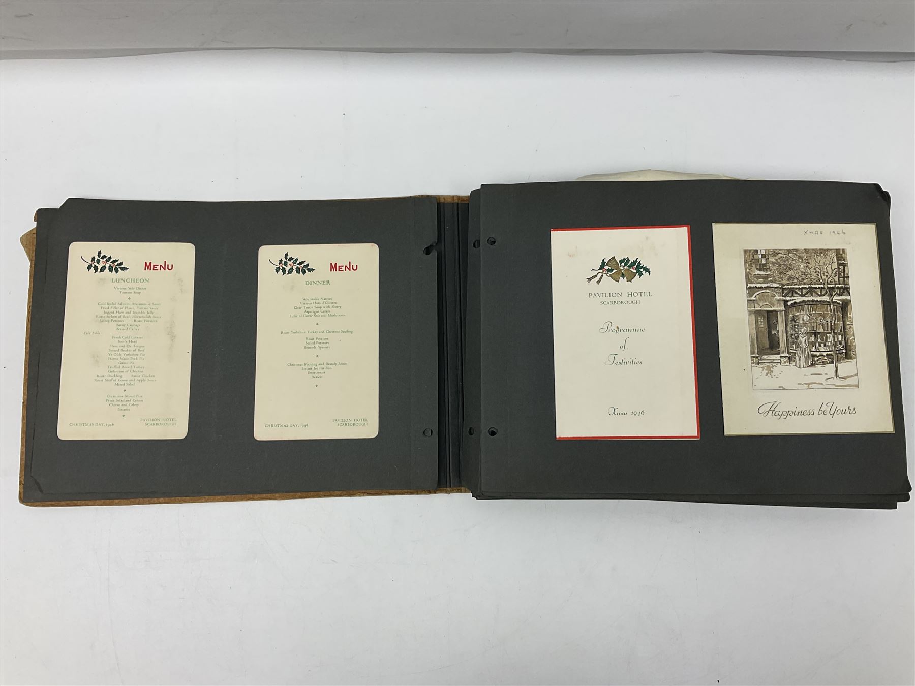 Local history - menus from the Pavilion Hotel, Scarborough, housed in two albums, 1930s and later 
