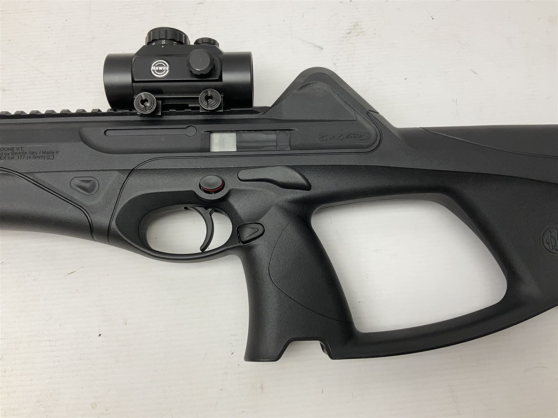 Beretta Cx4 Storm .177 CO2 rifle with Hawke Red Dot 30 scope L78cm; in fitted hard carrying case with two magazines and 88g cylinder; NB: AGE RESTRICTIONS APPLY TO THE PURCHASE OF AIR WEAPONS.