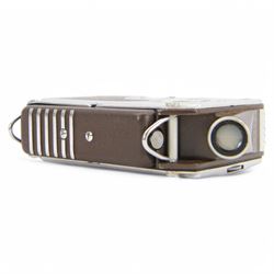 Goerz Minicord Sub-Miniature 16mm camera, serial no. 16878, with a Helgor 1:2 f=2.5cm lens serial no. 16563, in leather carry pouch