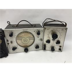 Collection of electrical testing equipment, to include The Automatic Coil Winder & Electrical Equipment Company Ltd Universal Avometer and Universal Avominor, Ross RE-177M ohm meter, British Physical Laboratories Universal Bridge model RS700, Weston Electrical Instrument Co model E665, RF Signal Generator Model RS600, Radar Cathode Ray Tube Tester Reactivator, etc