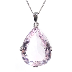  18ct white gold pearl shaped morganite pendant necklace  hallmarked, morganite approx 27 carat  