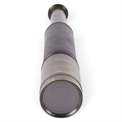 Early 20th century brass three-draw telescope with leather case, inscribed 'Ross, London No. 28137'