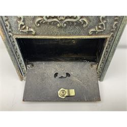 Metal and wood wall mounted letterbox with key, H42cm