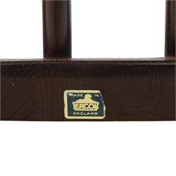 Ercol - set of six 'Quaker' dark elm chairs, high back hooped chairs, on tapering supports