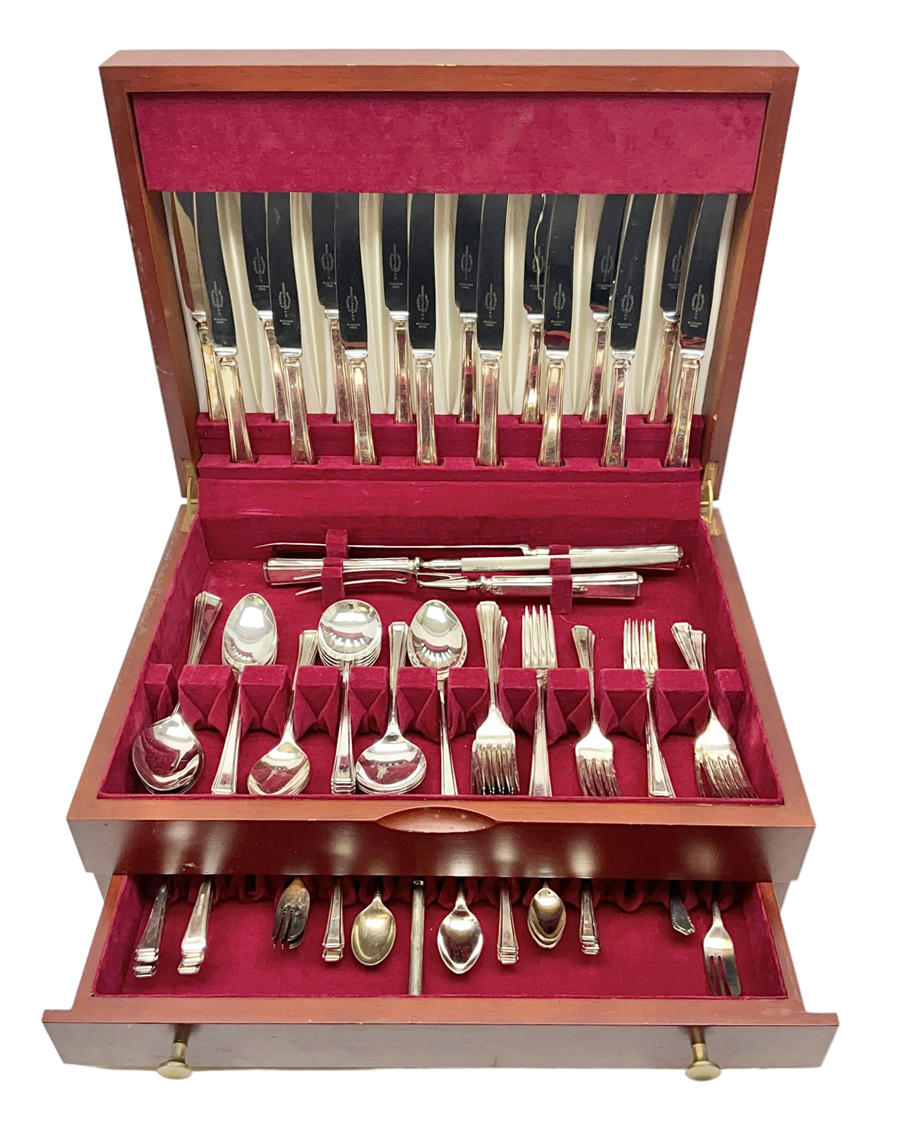 Silver plated Harrison Fisher & Co canteen of cutlery, stamped HF & Co, with similar cutlery