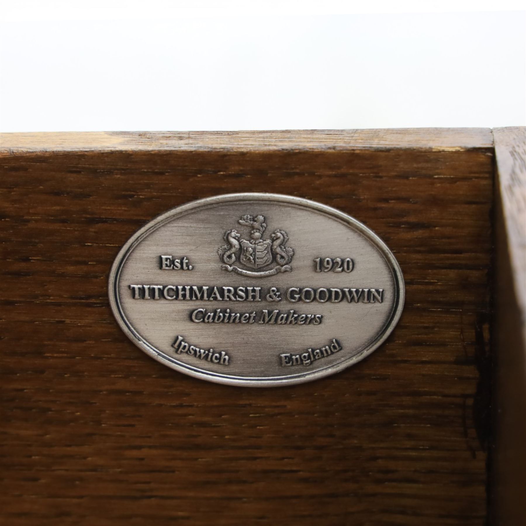 Titchmarsh & Goodwin - Georgian design small oak cabinet in the form of a tallboy, false drawers with cupboard top, over two long drawers raised on bracket feet 