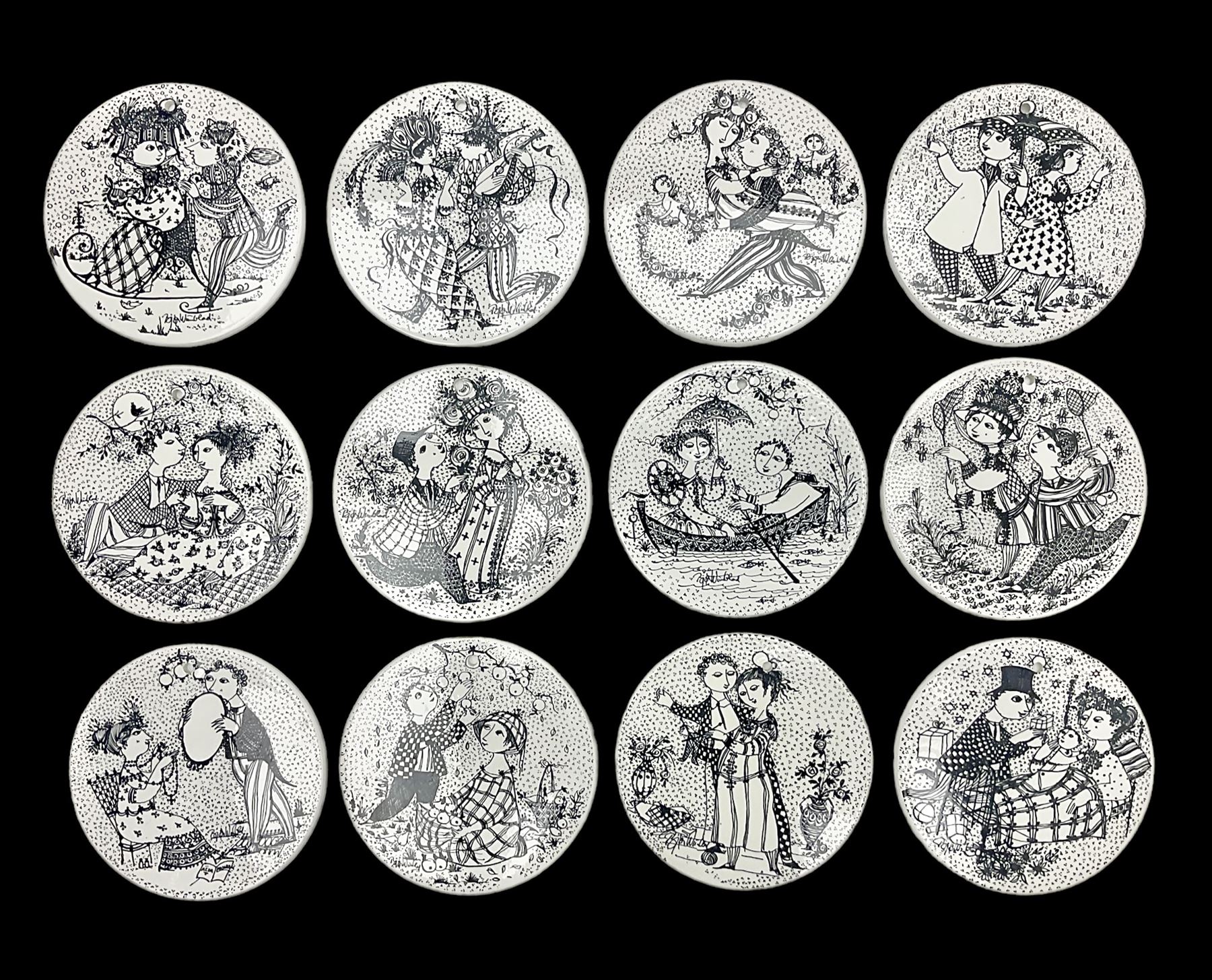 Bjorn Wiinblad for Nymolle Denmark set of twelve calendar wall plaques, D15cm