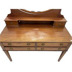Edwardian mahogany dressing table, raised oval mirror back, fitted with small trinket and four drawers, on square tapering supports
