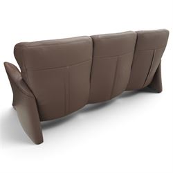 Himolla - ‘Cumuly’ lounge suite upholstered in deep aubergine leather, comprising two-seat sofa with high padded back, shaped arms and panelled upholstery (W 161cm, D 82cm, H 93cm), and three-seat sofa conforming (W 200cm, D 82cm, H 93cm)