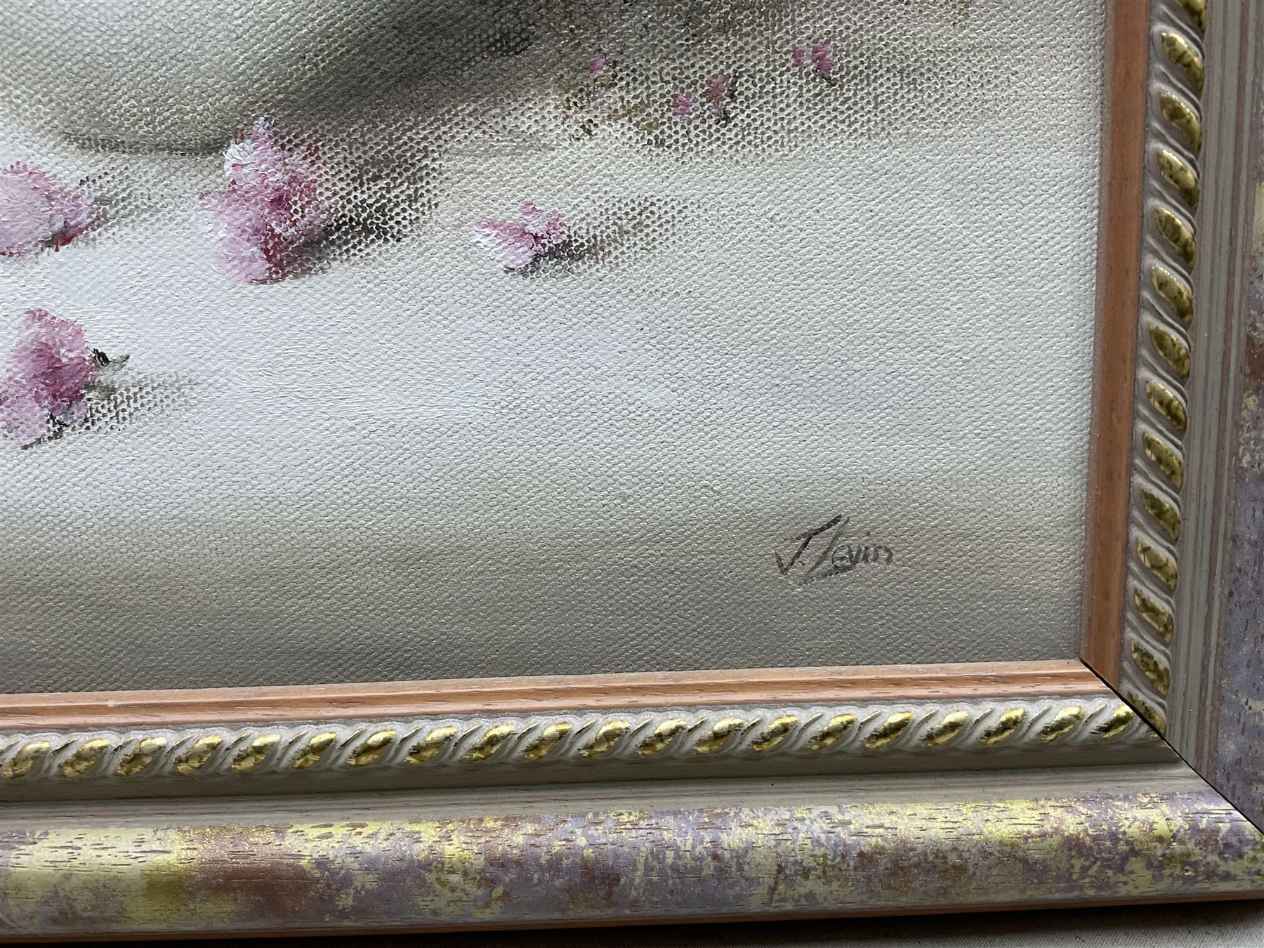 Judith Levin (British 1956-): Still Life of Pink Flowers, oil on canvas signed 39cm x 29cm 