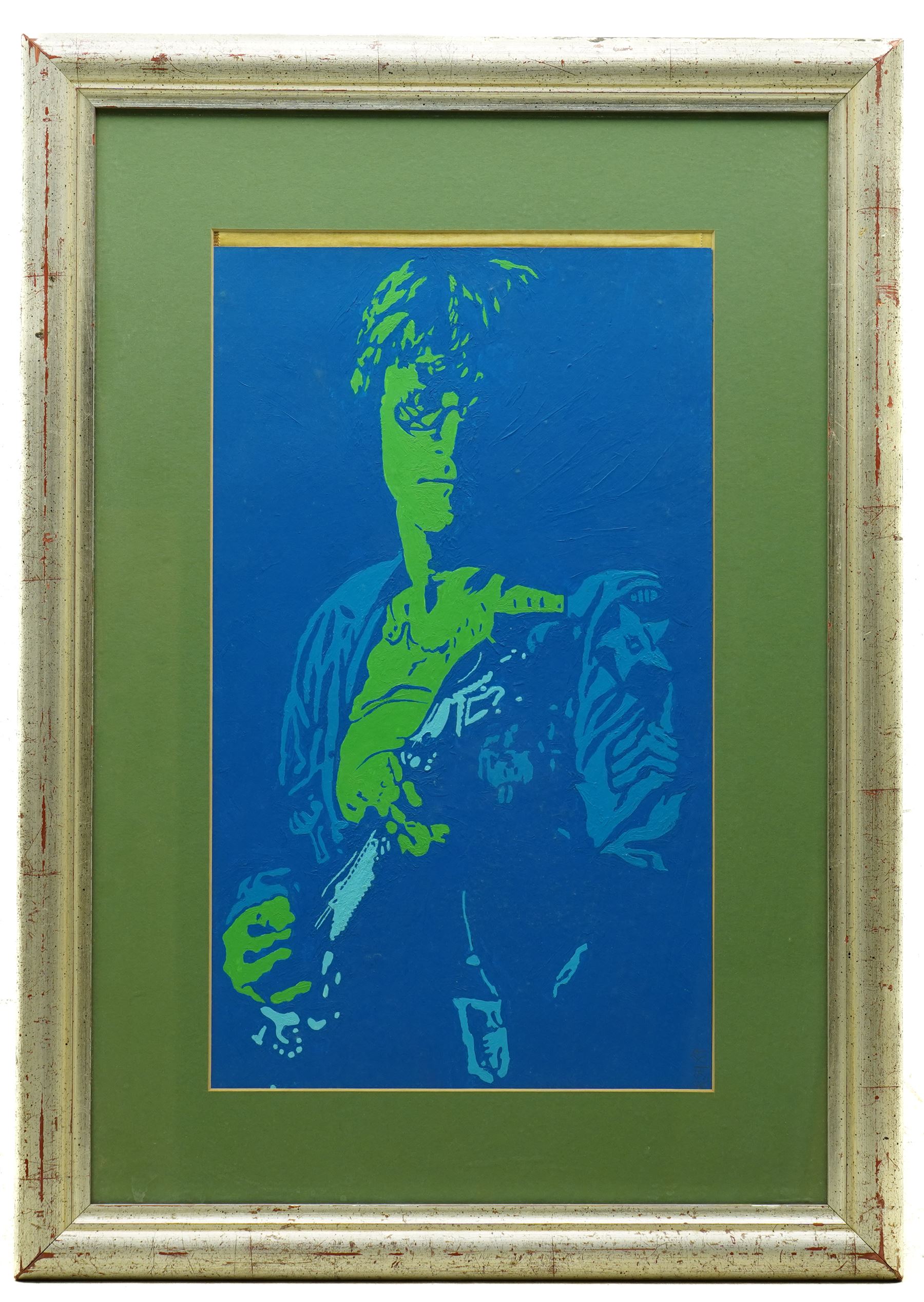 Pete (Peter) Marsh (British 1945-): John Lennon Playing Guitar, acrylic on board signed and dated '89, 44cm x 29.5cm 