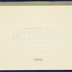 The Royal Mint United Kingdom 2000 silver proof 'Millennium' coin collection, including Maundy coins, number 12291, cased with certificate
