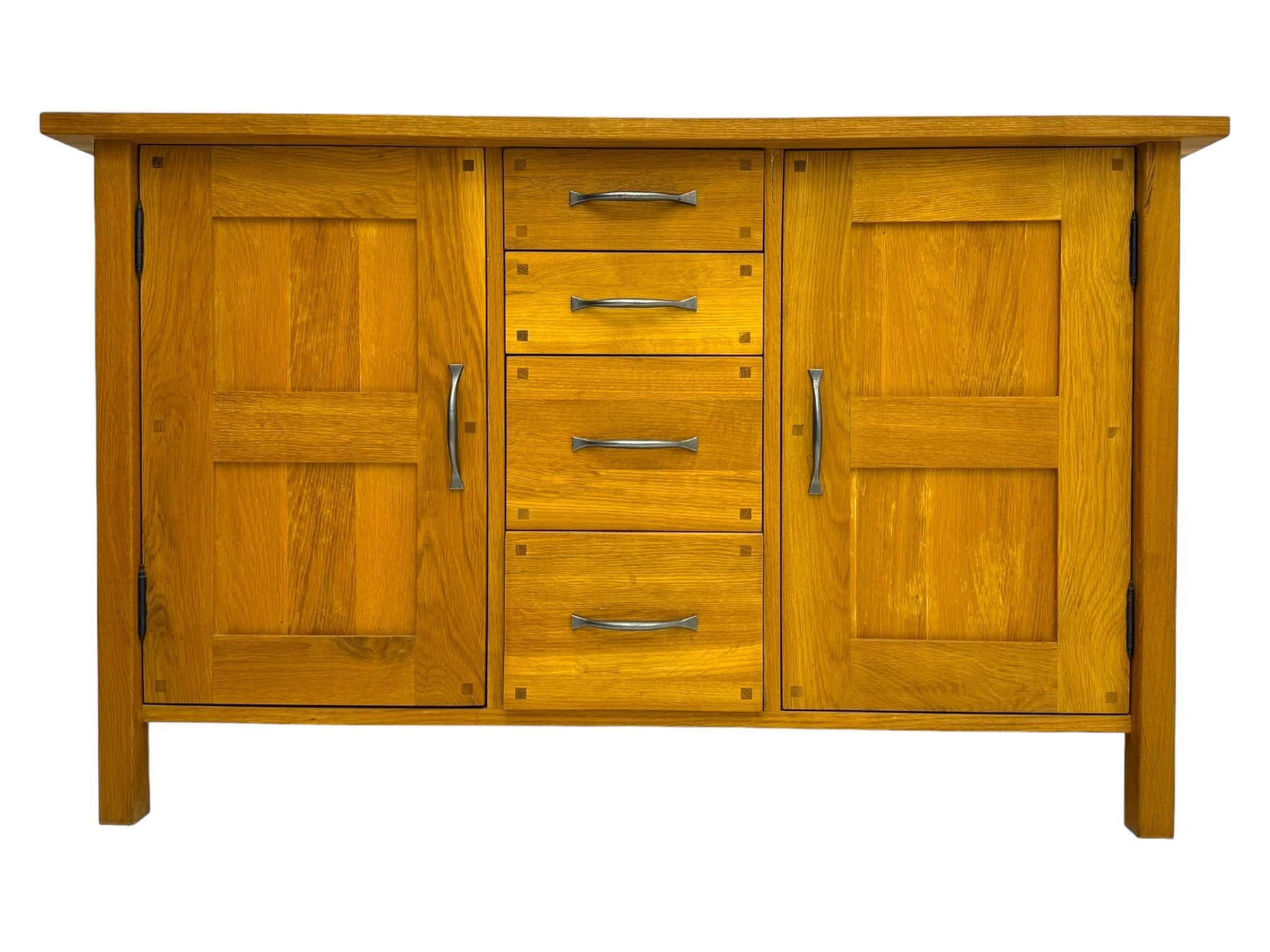 Laura Ashley - 'Milton' light oak sideboard, fitted with four central drawers flanked by two panelled cupboards, on square supports