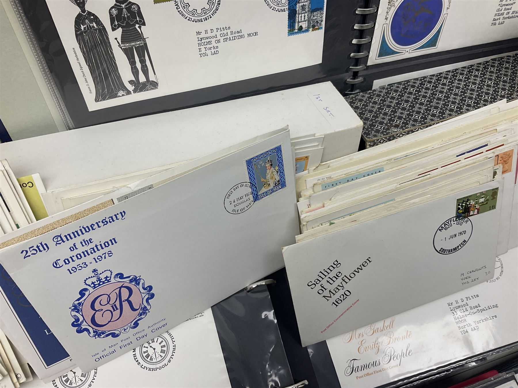 Stamps including Great British and Channel Islands first day covers, with various postmarks and genres, reference material etc, housed in various folders and loose, in one box